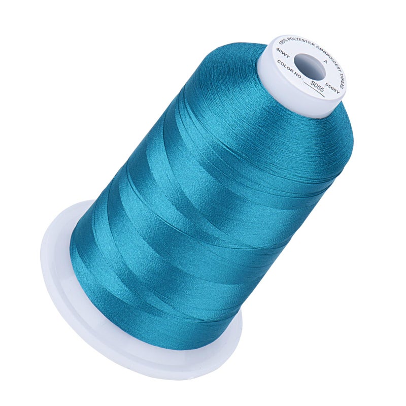 Simthread 5500Yds Embroidery Thread, 5000M High-Yardage 40WT 100% Polyester Thread - 170+ Vivid Colors, High-Speed Rated - Compatible with Brother, Singer, Janome & More - Blue Satin S055 - Image 1